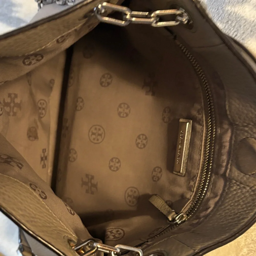 TORY BURCH Swingback Leather Shoulder Crossbody Bag French Grey/Tan